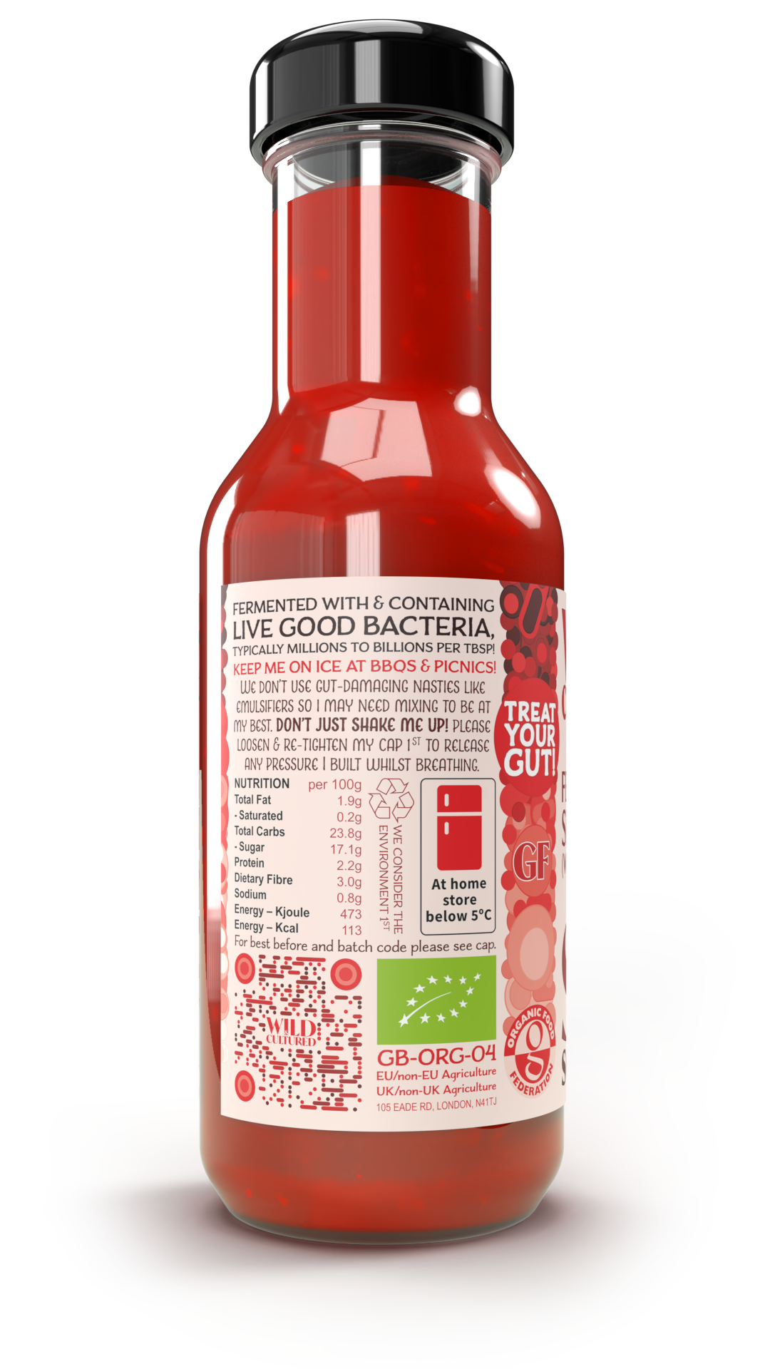 Live fermented organic probiotic gut healthy Sriracha - triple hot